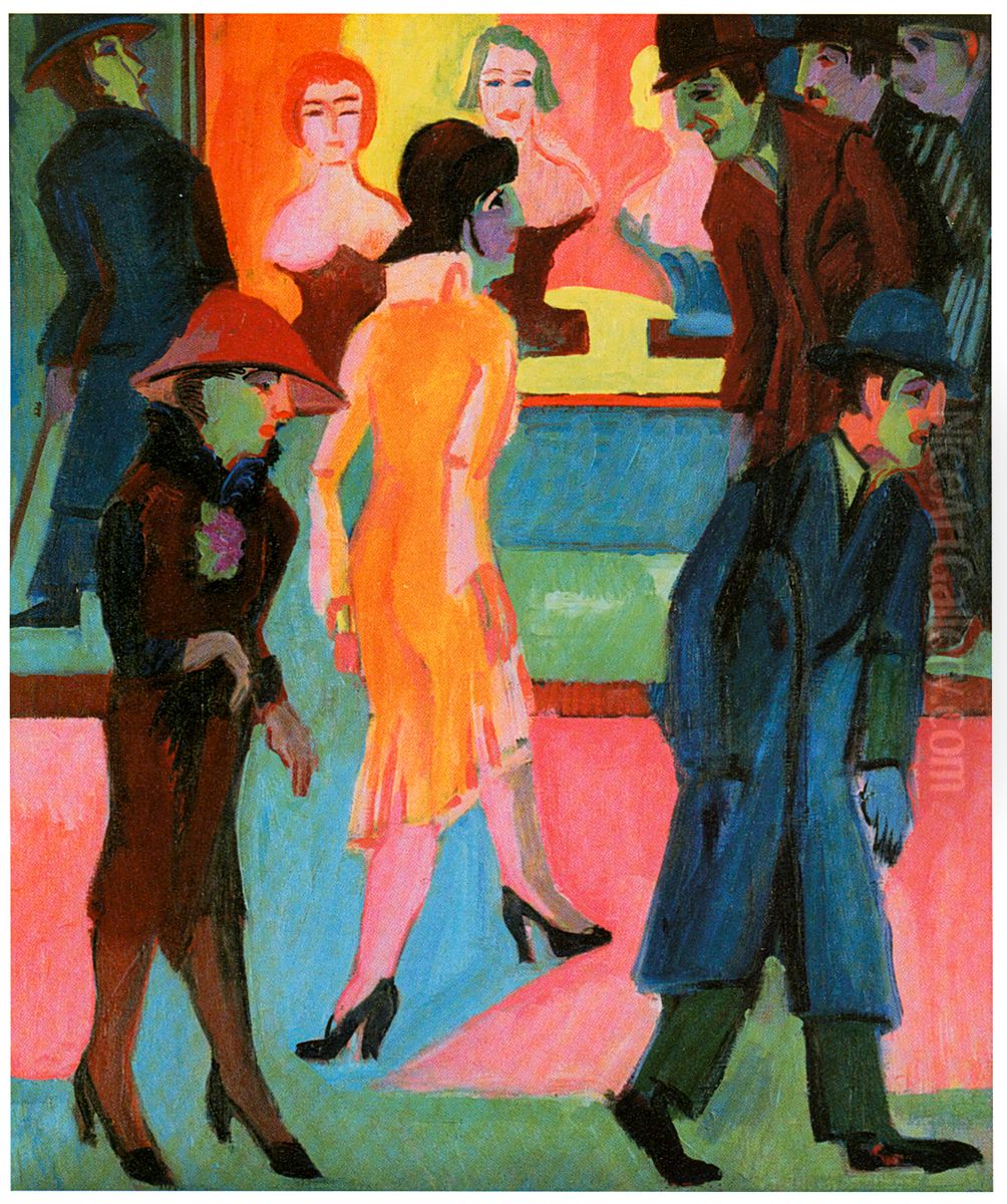 Street Scene with Hairdresser Salon Oil Painting by Ernst Ludwig Kirchner