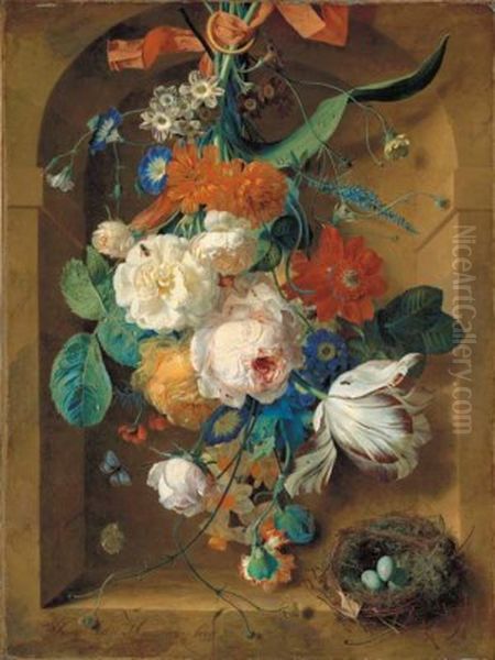 Festoon of Flowers Oil Painting by Jan Van Huysum