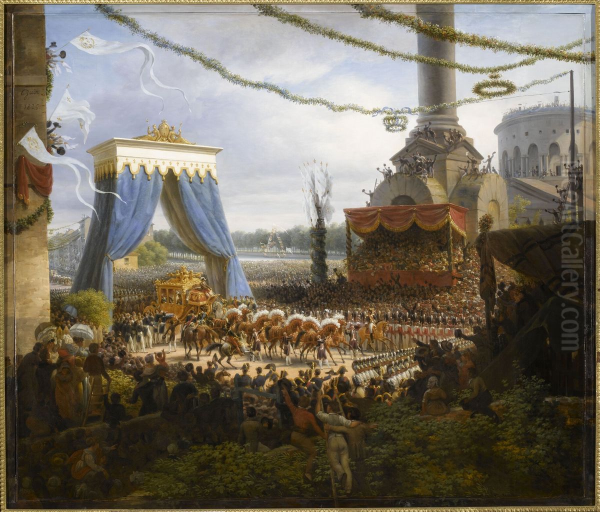 Entree de Charles X a Paris, par la barriere de la Villette, apres son sacre. 6 juin 1825 Oil Painting by Louis-Francois, Baron Lejeune