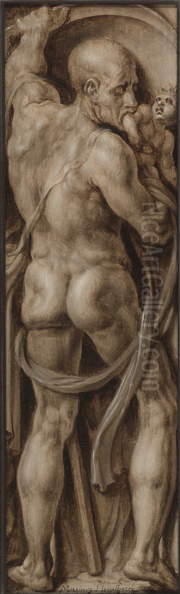 Saturn devouring one of his children Oil Painting by Maarten Van Heemskerck