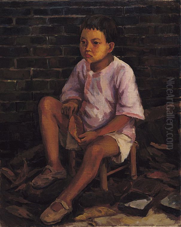 zhong wen (tai wan): shi luo ye de tong nian Oil Painting by Li Mei-shu