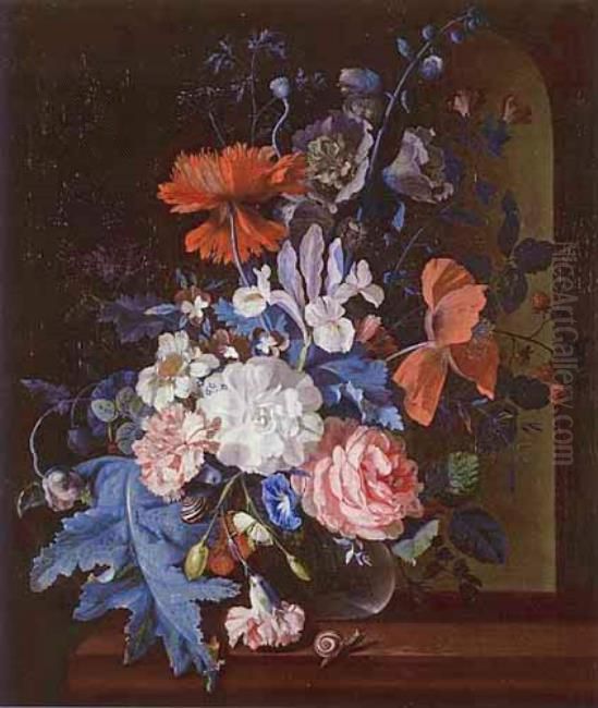 A Vase with Flowers Oil Painting by Justus van Huysum
