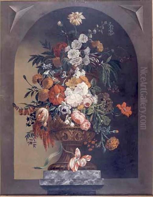 Overdoor with a Vase with Flowers in a Niche Oil Painting by Justus van Huysum