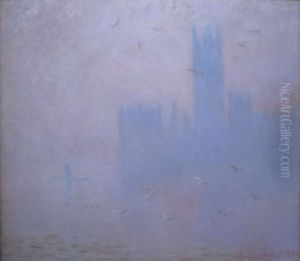 Seagulls, the River Thames and the Houses of Parliament