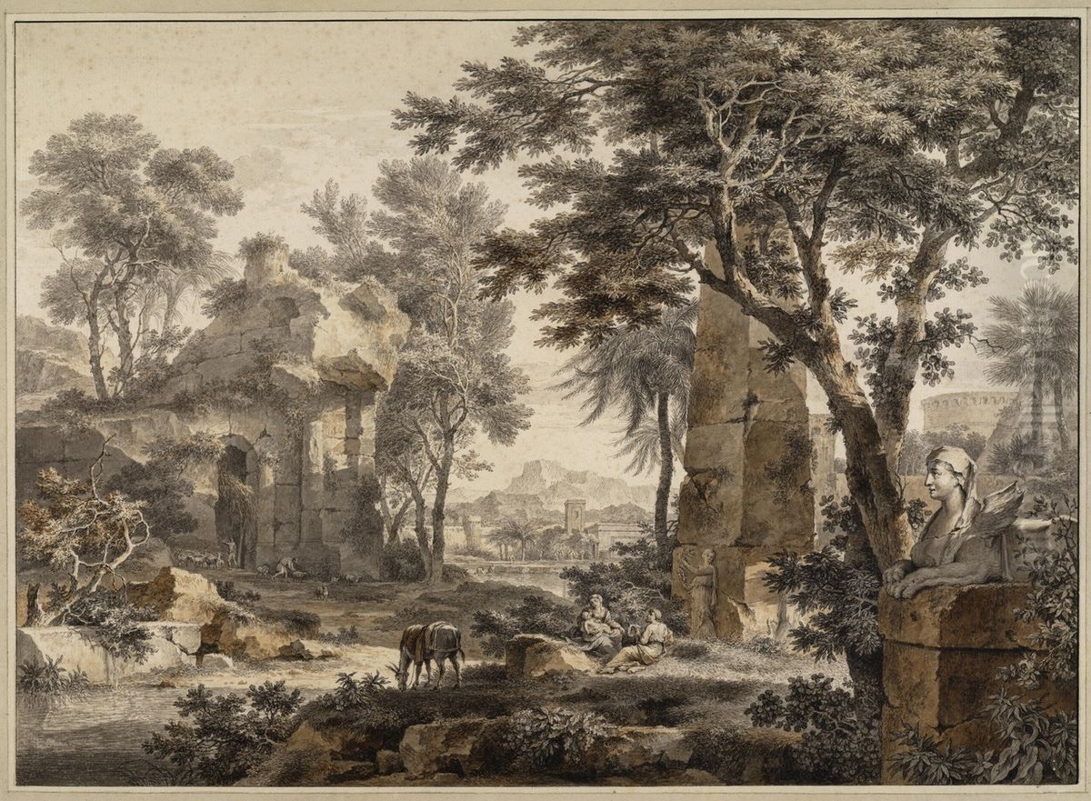 Landscape with the rest on the flight into Egypt Oil Painting by Jan Van Huysum