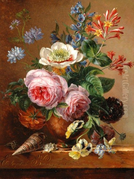 Still Life on a marble plinth Oil Painting by Elisabeth Johanna Koning