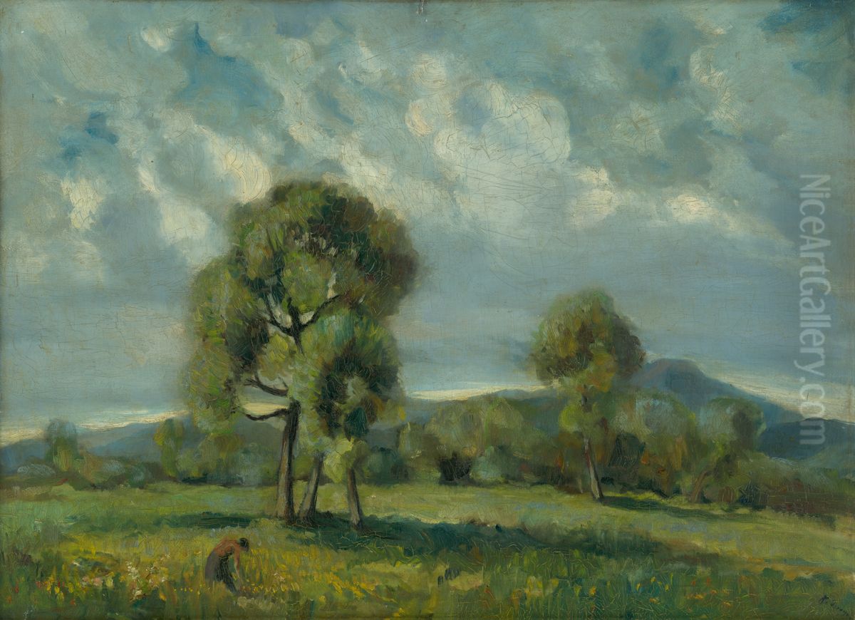Liptov Landscape with Trees Oil Painting by Zoltan Palugyay