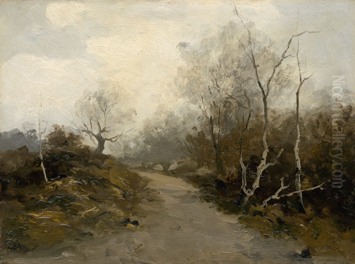 Forest Road Oil Painting by Felician Moczik
