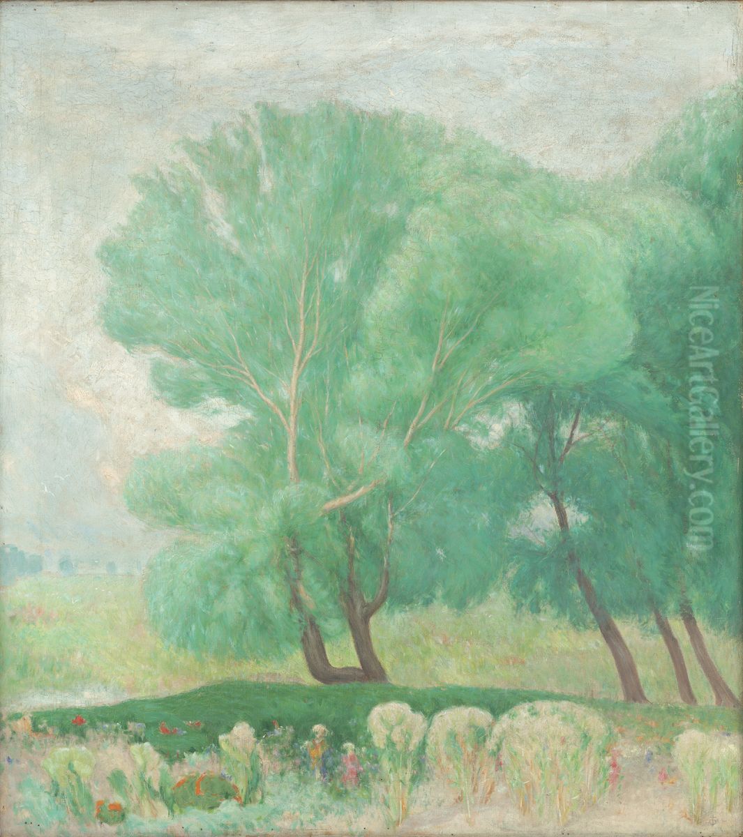 Krajina so stromami Oil Painting by Karol Miloslav Lehotsky