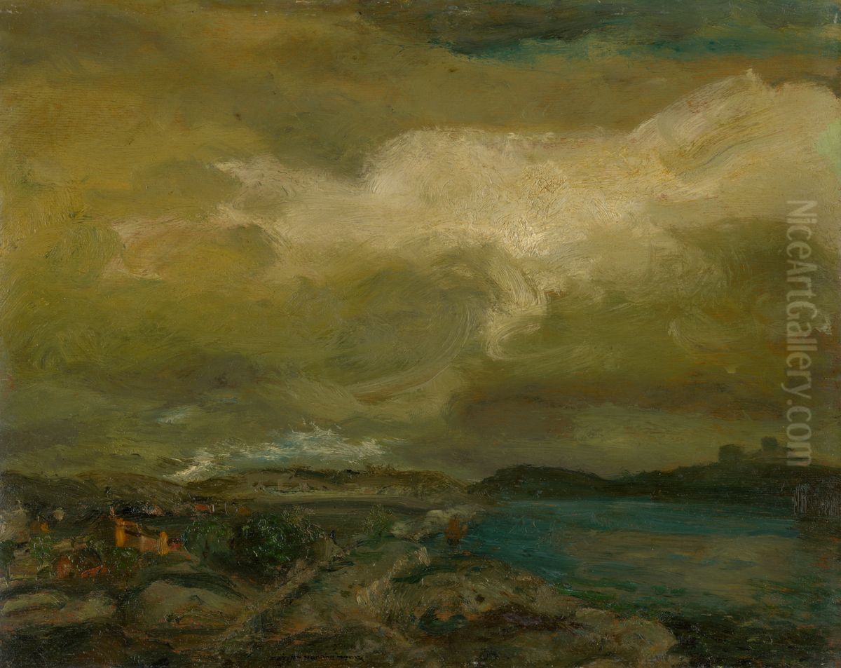 Landscape during Storm Oil Painting by Gusztav Magyar Mannheimer