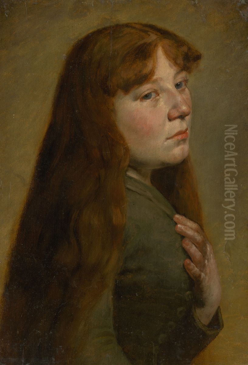 Study of a Woman from Three Quarters Profile Oil Painting by Jozef Hanula