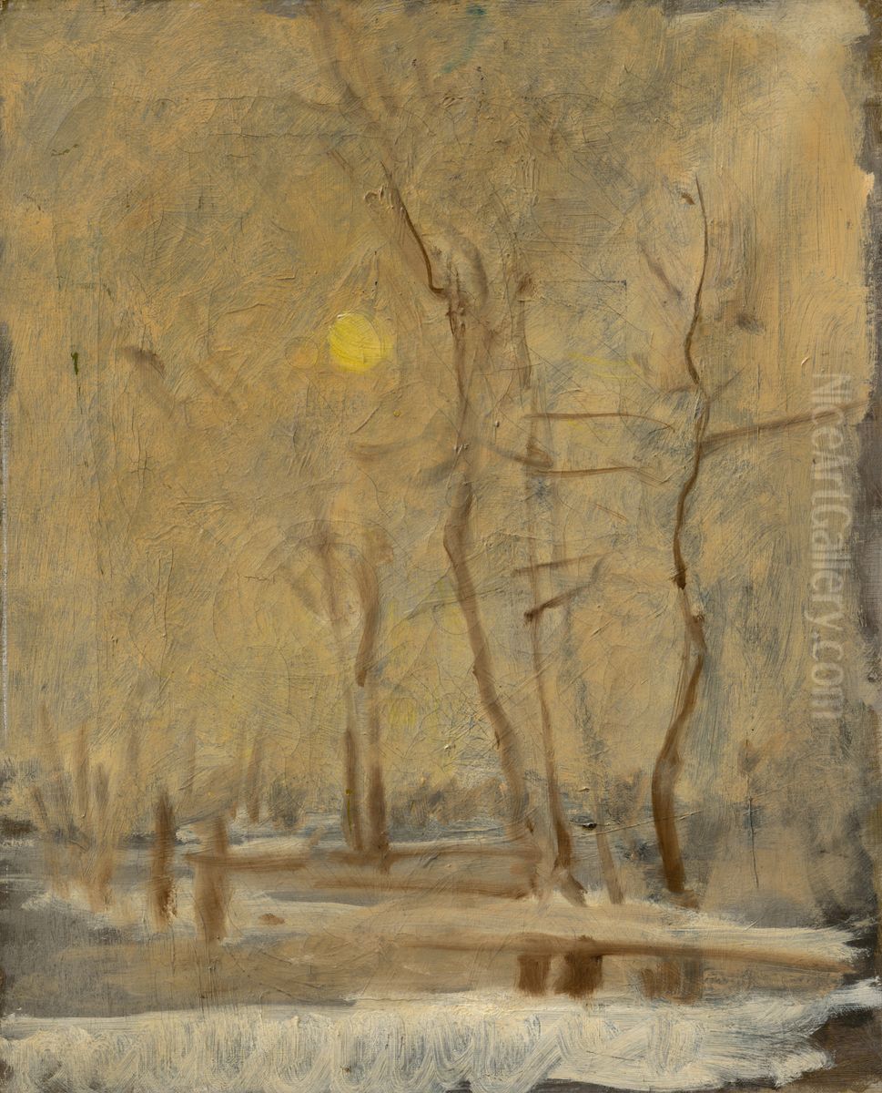 Winter Sun in a Landscape with a Brook. Motif from Strazky Oil Painting by Laszlo Mednyanszky