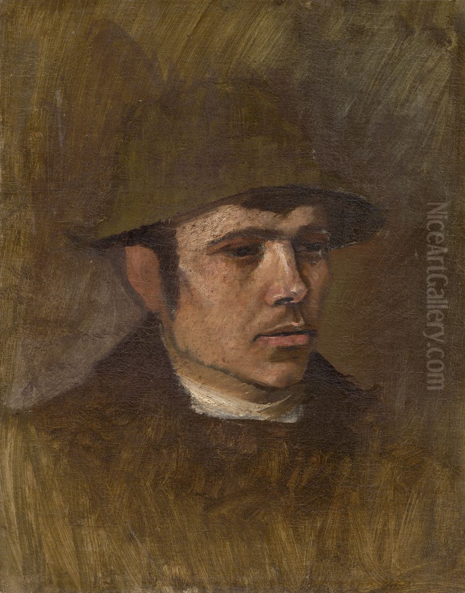 Head of a Worker in a Hat Oil Painting by Laszlo Mednyanszky