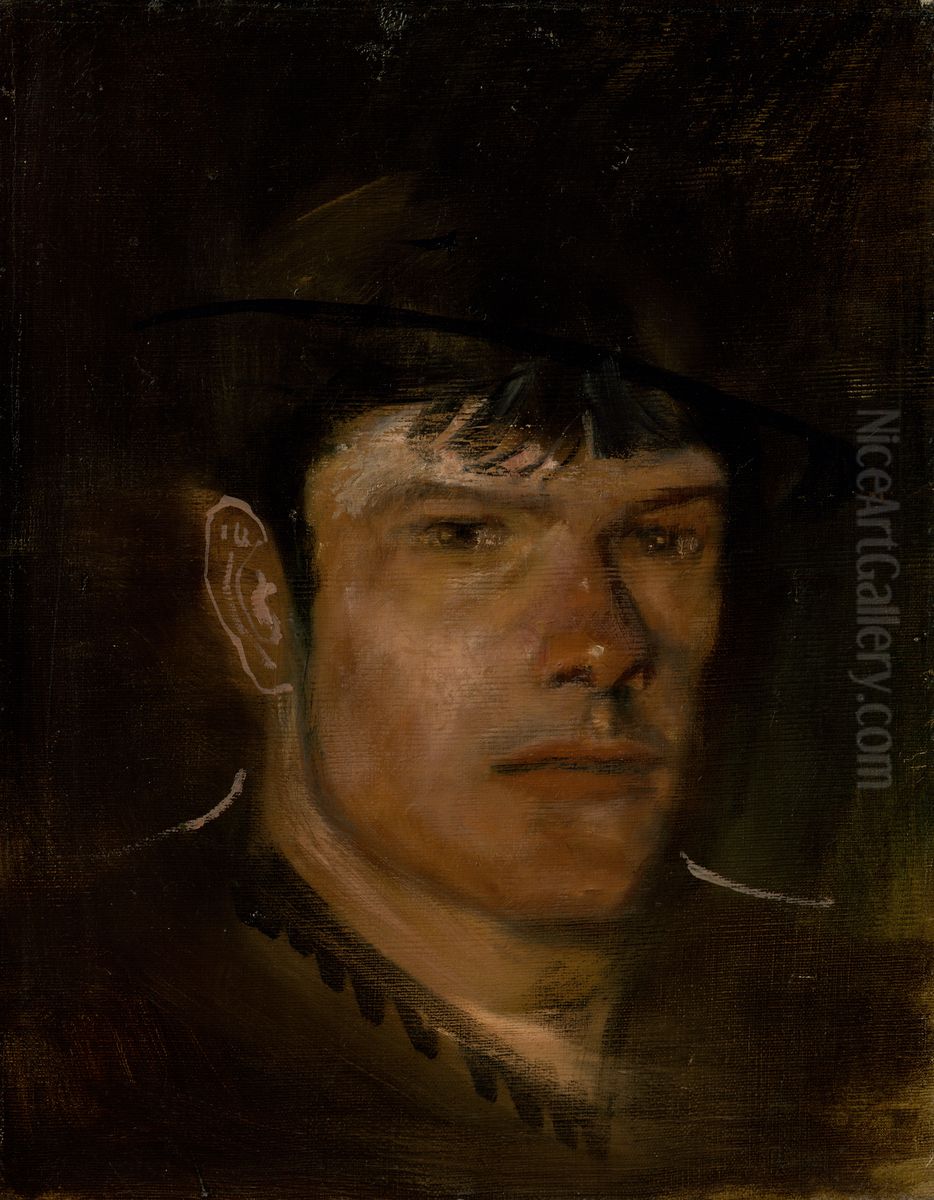 Lad with a Large Ear and a Small Hat Oil Painting by Laszlo Mednyanszky
