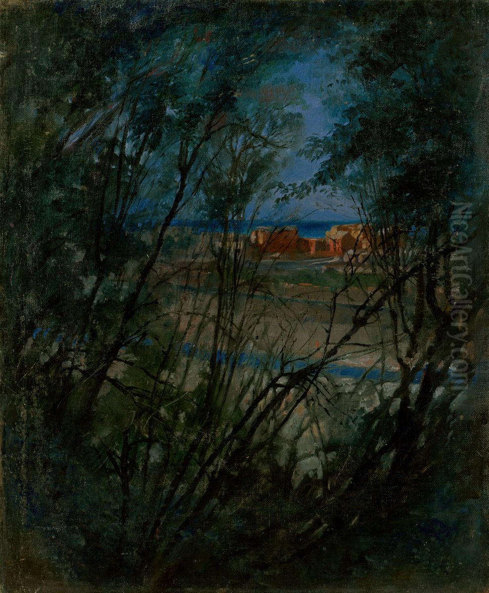 Blue Landscape Oil Painting by Laszlo Mednyanszky