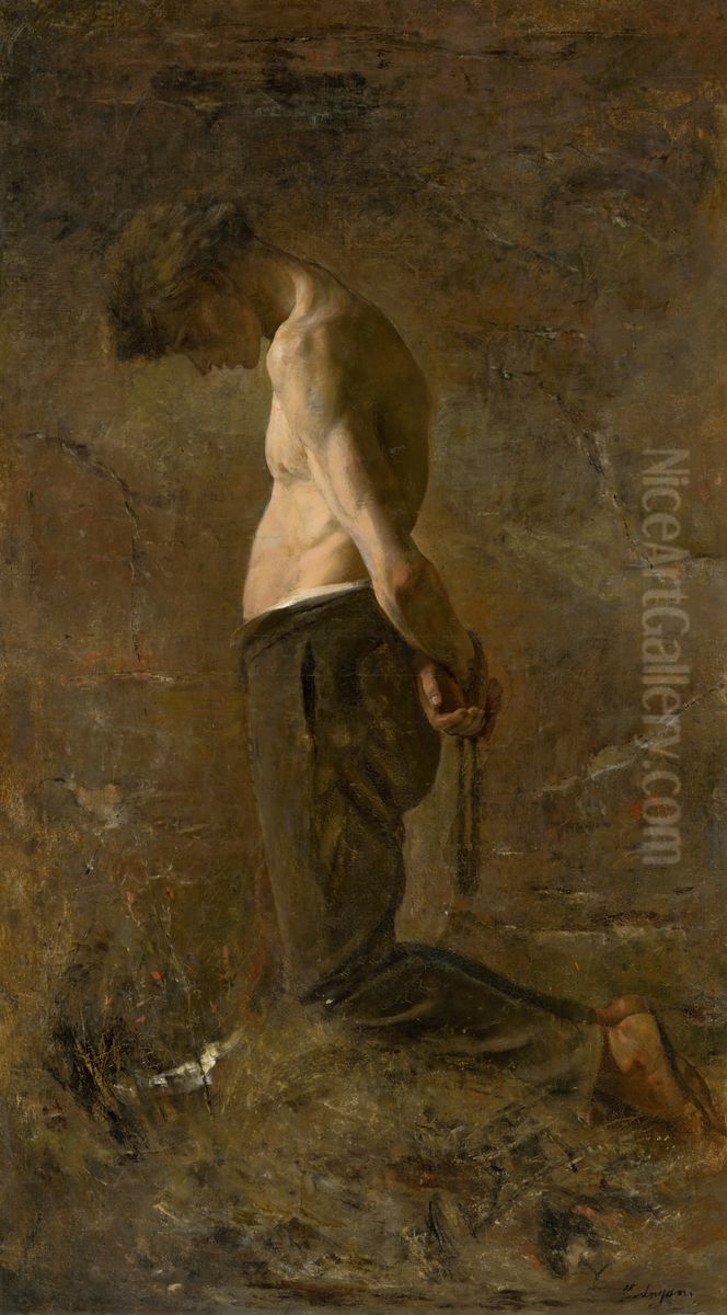 Kneeling Convict Oil Painting by Laszlo Mednyanszky