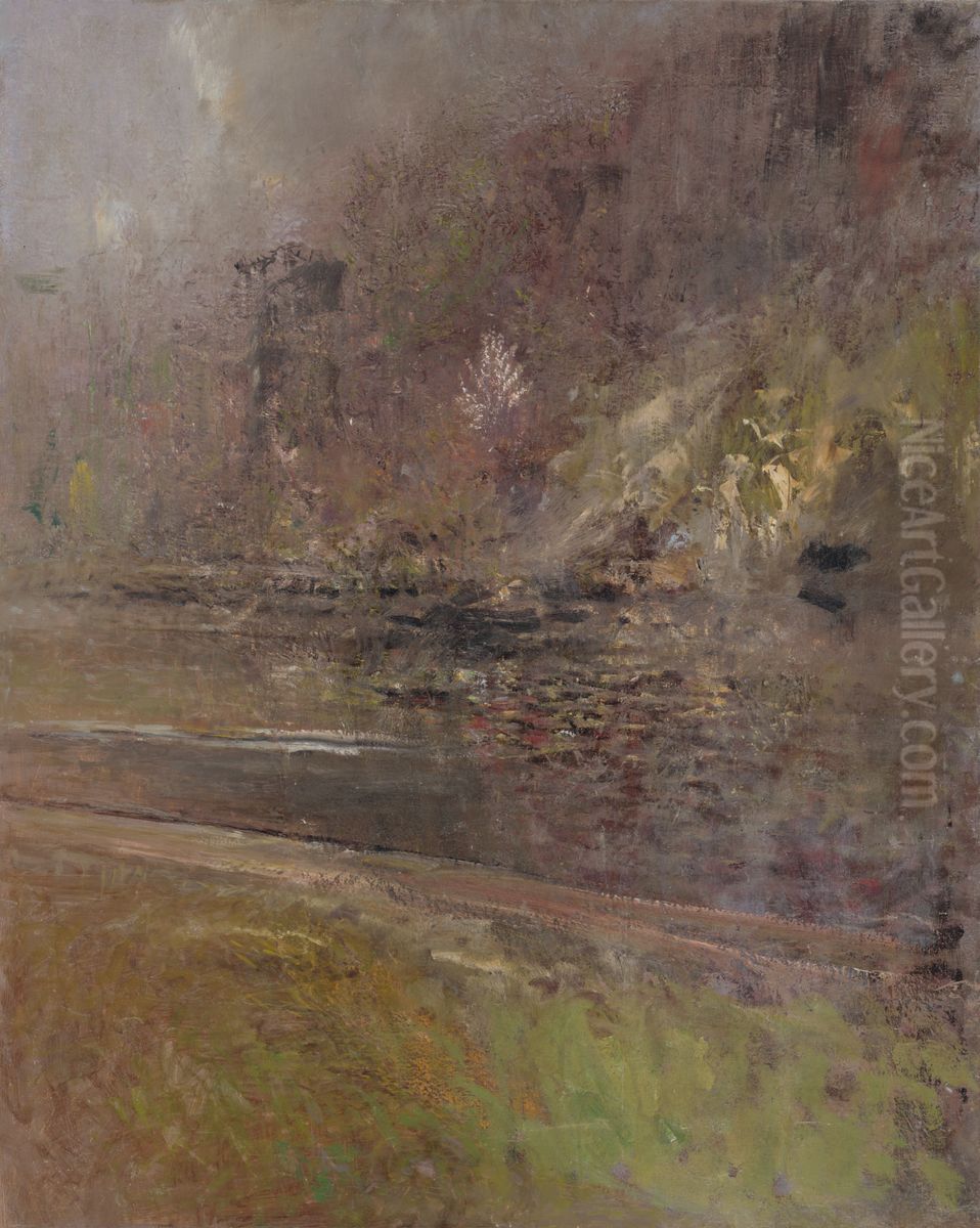 Fragment of a Landscape Oil Painting by Laszlo Mednyanszky