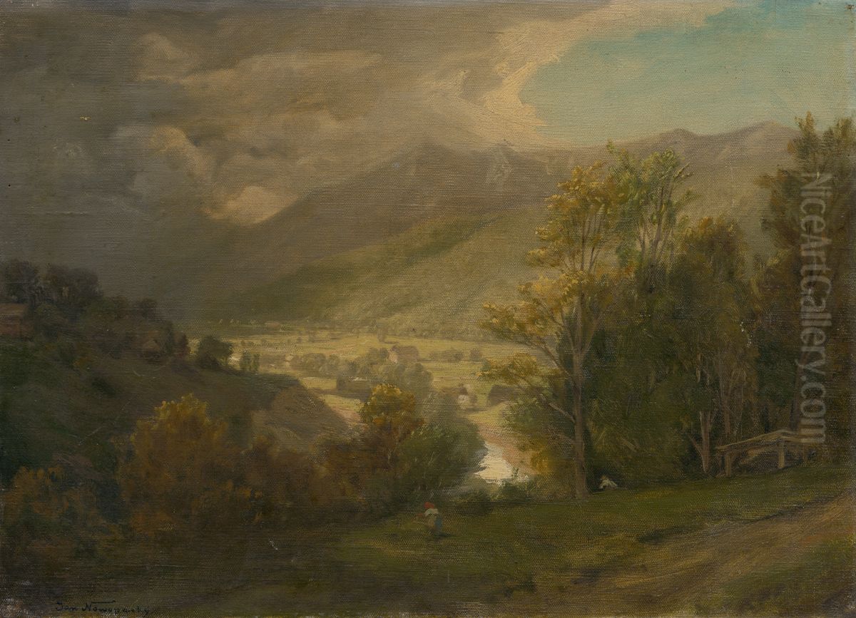 Mountain Valley Oil Painting by Jan Nowopacky
