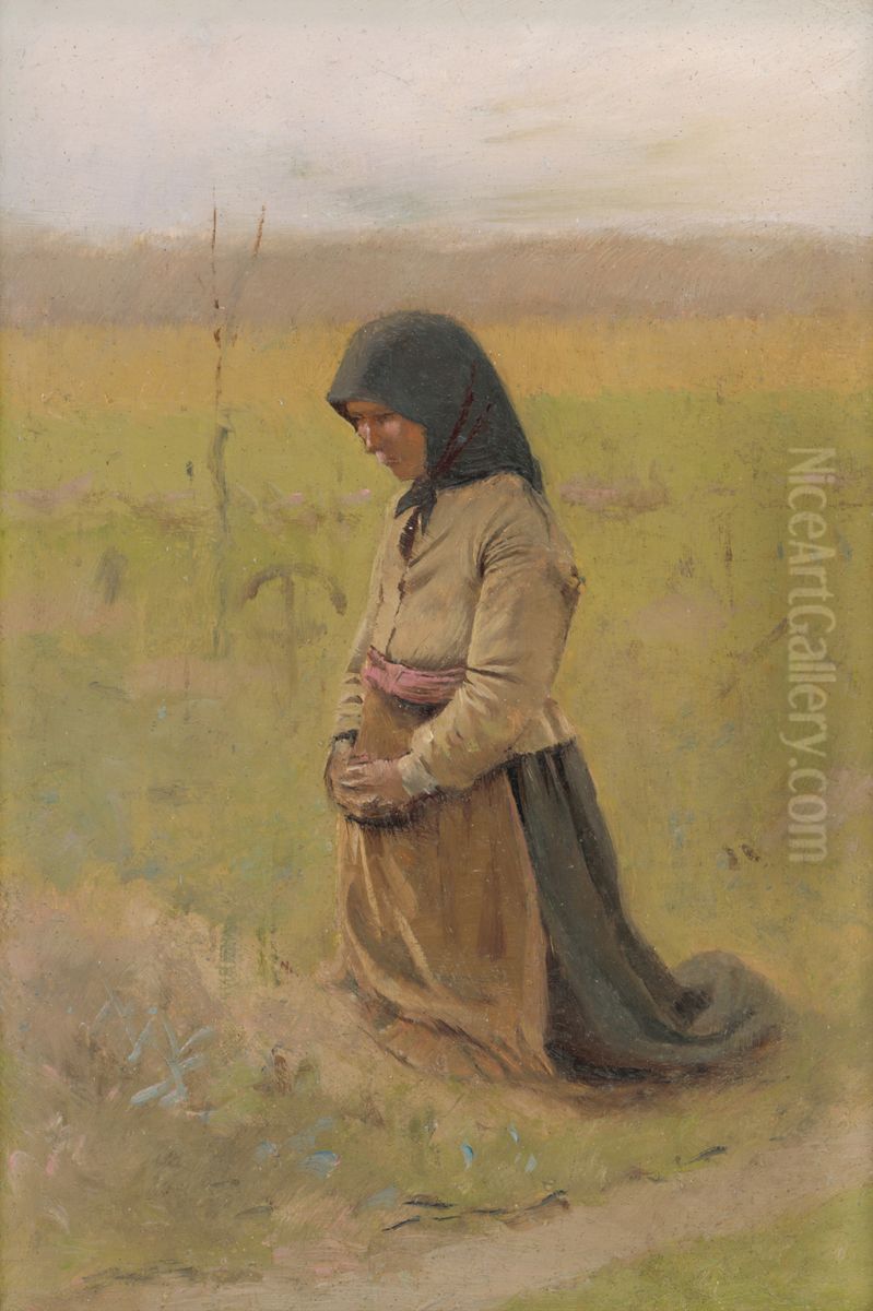 Study of a Kneeling Woman Oil Painting by Laszlo Mednyanszky