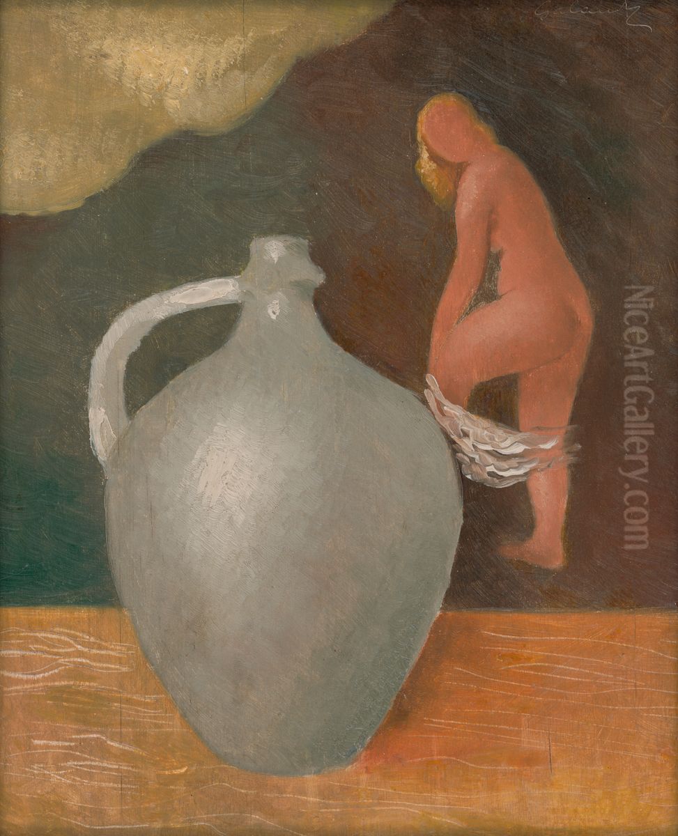 Woman with Jar Oil Painting by Mikulas Galanda