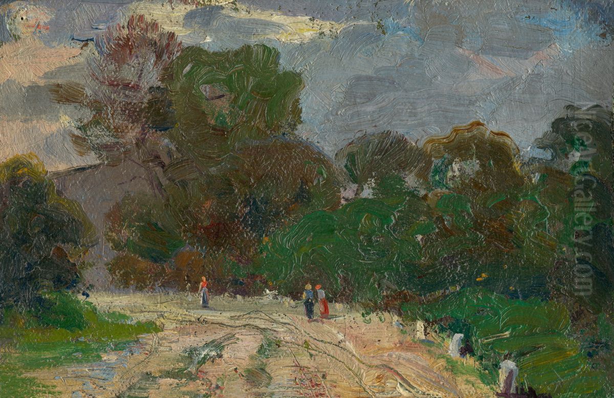 Forest Road Oil Painting by Ludovit Pitthordt