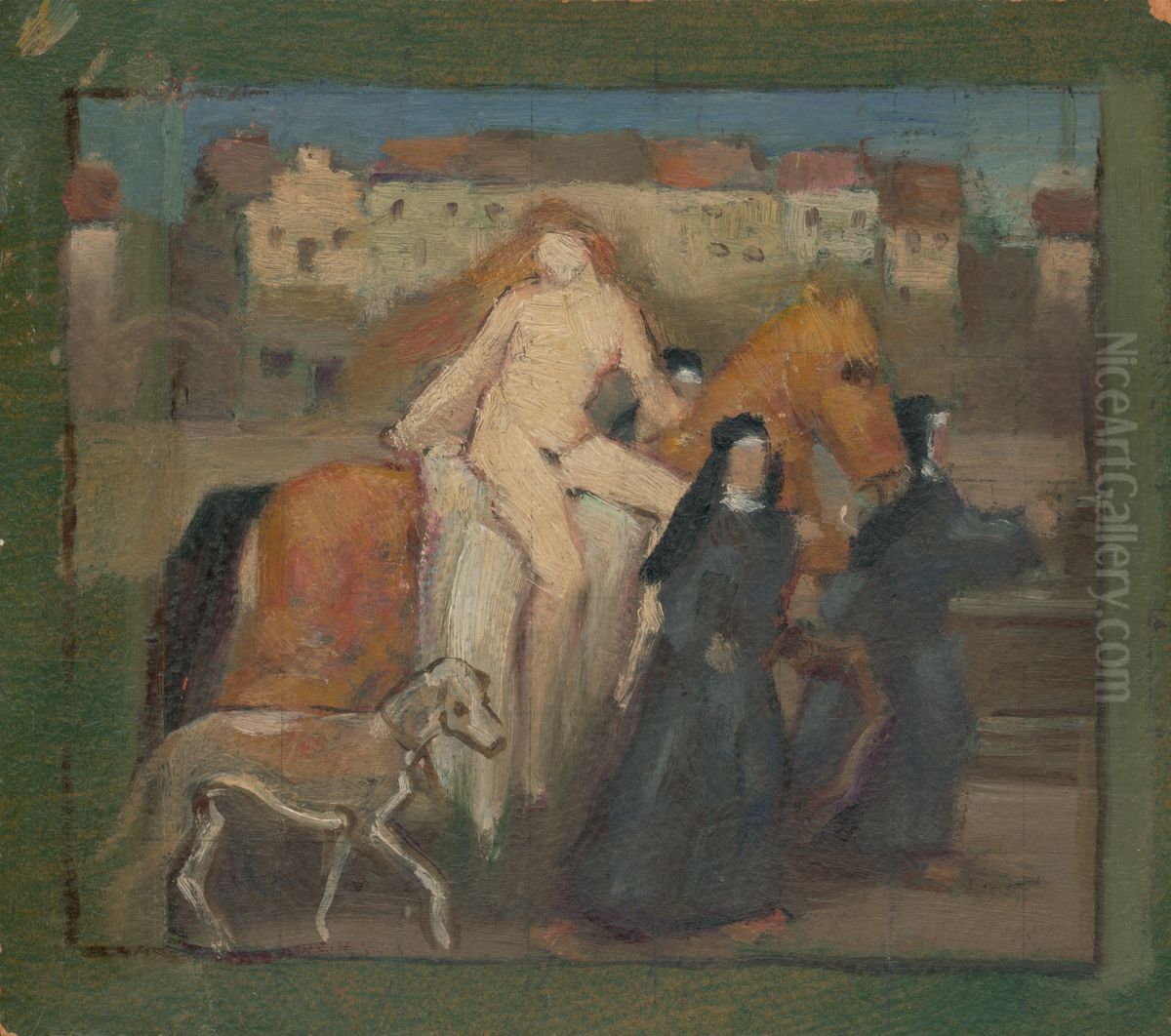 Lady Godiva Oil Painting by Milan Thomka Mitrovsky