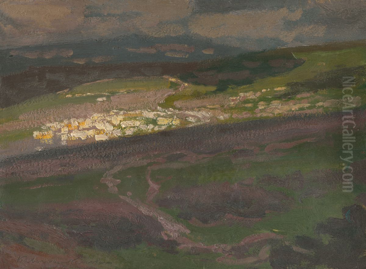 Early Spring below the Tatra Mountains Oil Painting by Nandor Katona