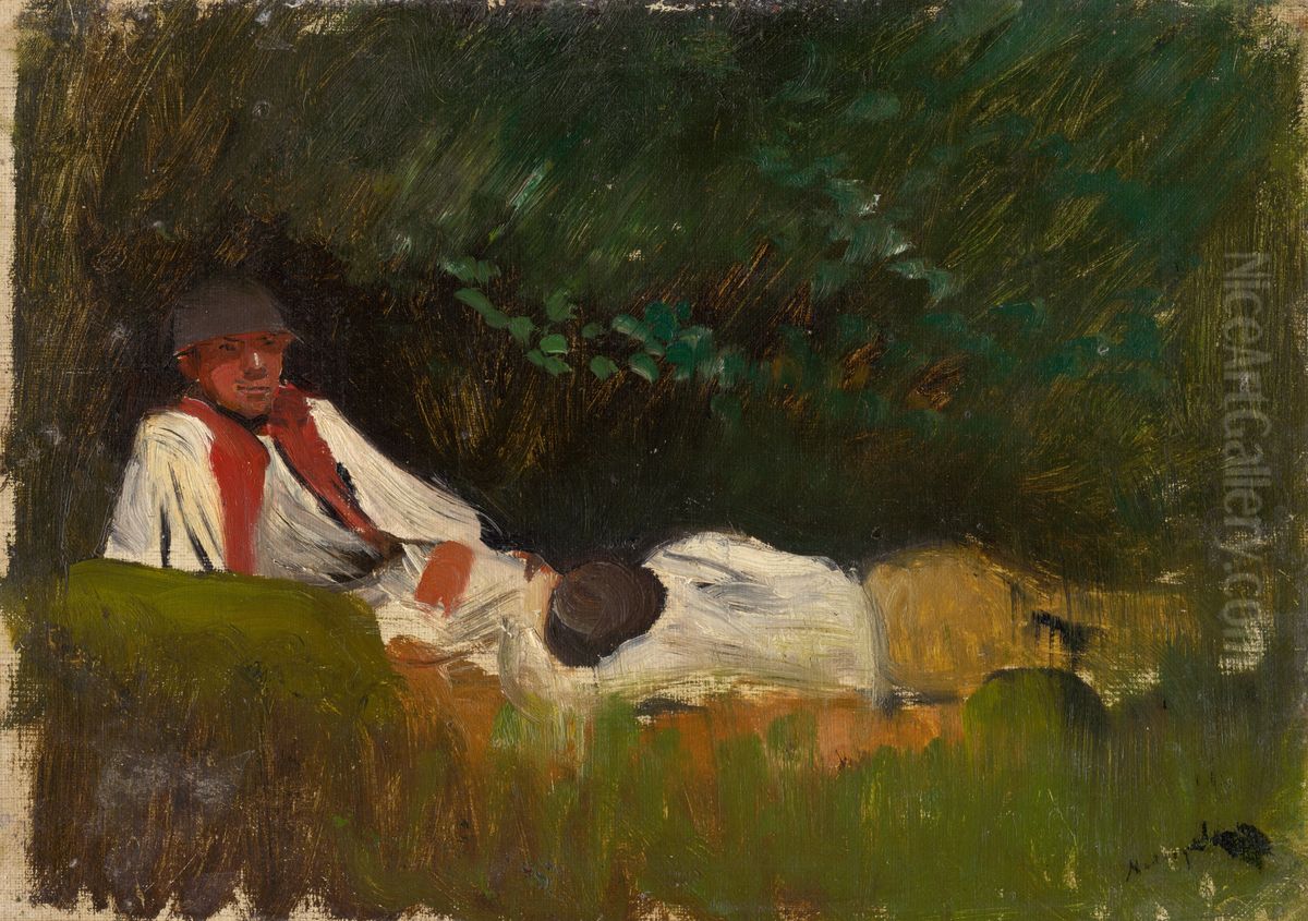 Resting Lovers Oil Painting by Laszlo Mednyanszky