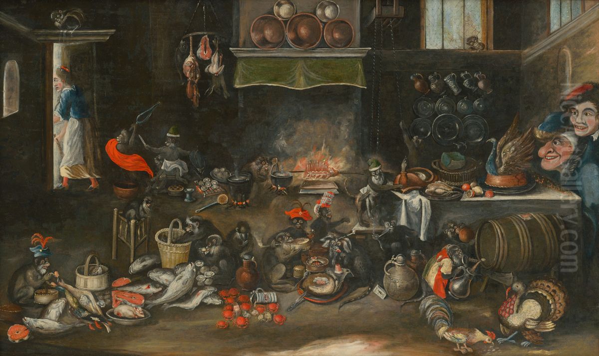 Monkeys in the Kitchen Oil Painting by Frans Francken the Younger