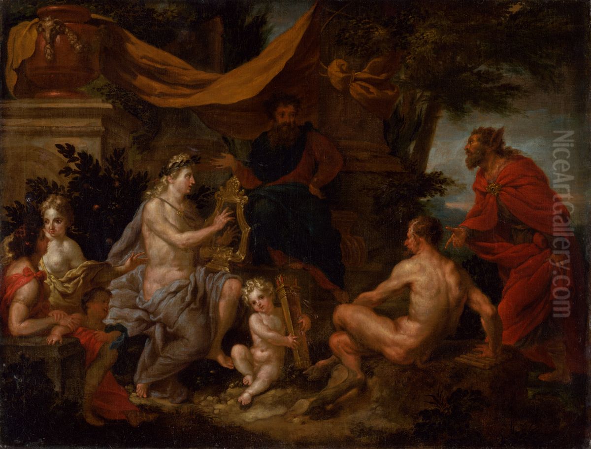 The Music Competition of Pan and Apollo (The Music Competition of Apollo and Silenus) Oil Painting by Godfried Maes