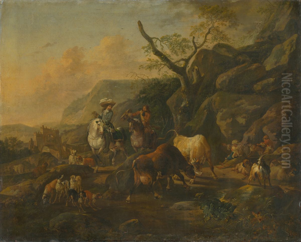 Landscape with Hunters Oil Painting by Johann Heinrich Roos
