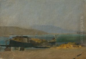 Cargo Ship on the Danube Riverbank