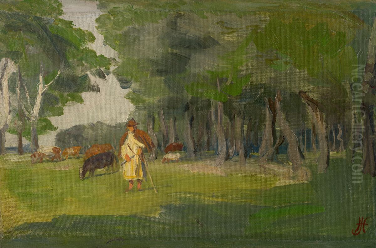 Pastva v Kaloci Oil Painting by Jozef Hanula