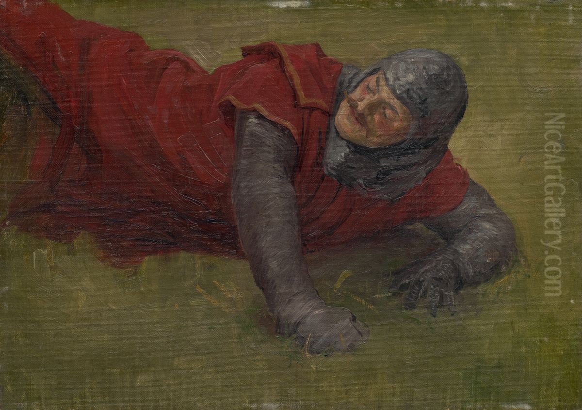 Studia raneneho vojaka. Studia k obrazu Tomoryho bitka pri Mohaci Oil Painting by Jozef Hanula