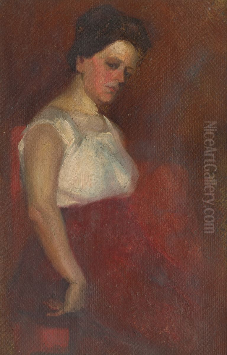 Studia sediacej zeny Oil Painting by Ludovit Pitthordt