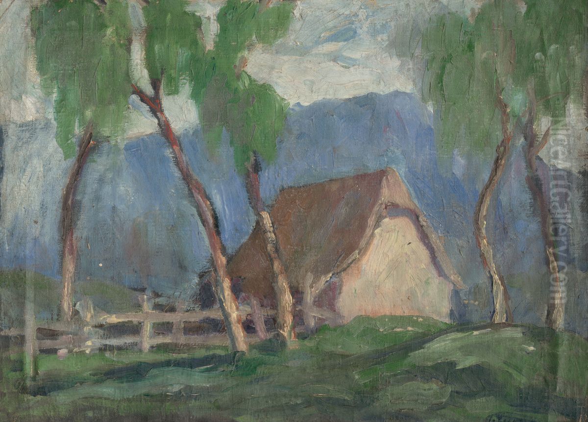 Krajina s brezami Oil Painting by Zoltan Palugyay