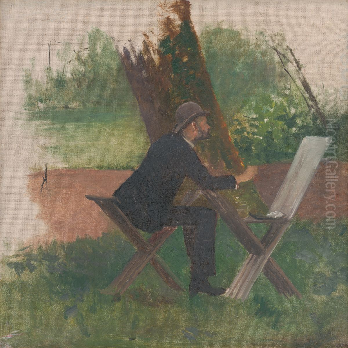 Artist Mednyanszky en Plein Air Oil Painting by Nandor Katona