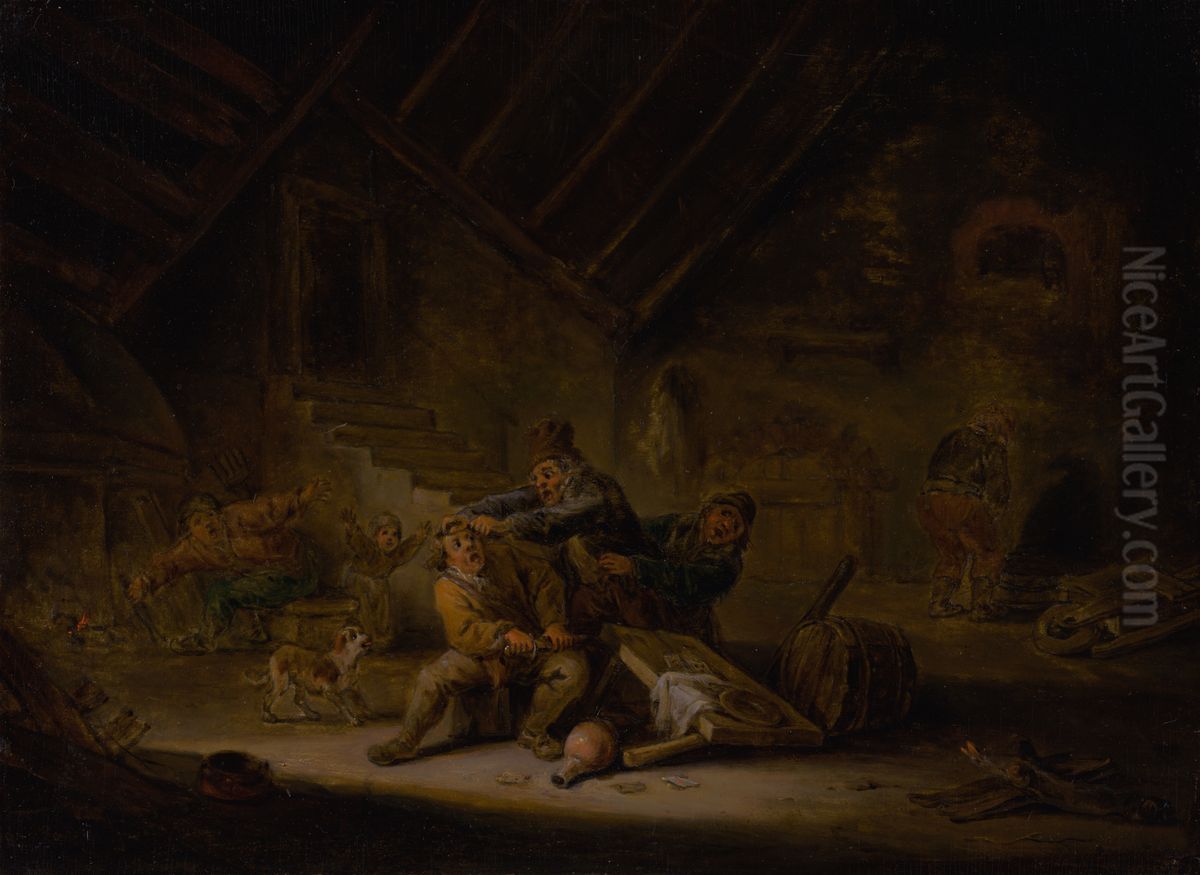Card-Players Fighting Oil Painting by Adriaen van Ostade