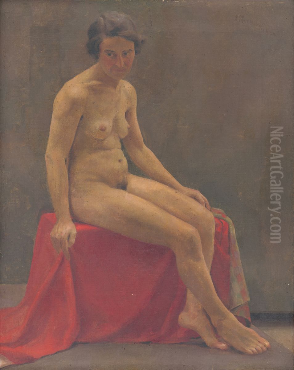 Seated Nude Oil Painting by Ladislav Treskon