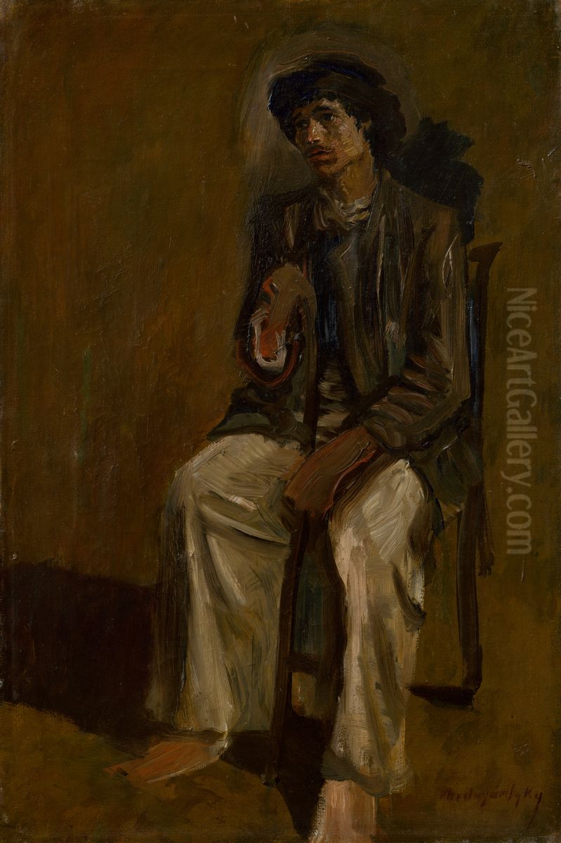 Seated Gypsy with a Staff Oil Painting by Laszlo Mednyanszky