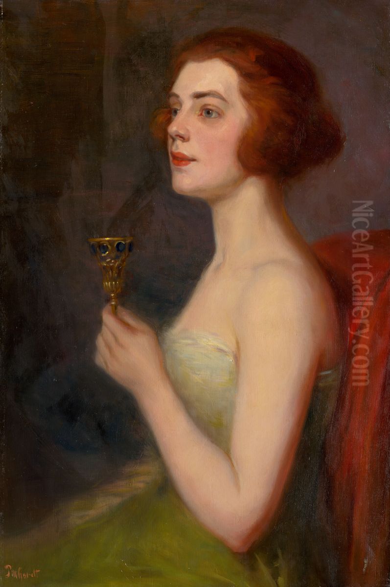 Zena s casou Oil Painting by Ludovit Pitthordt