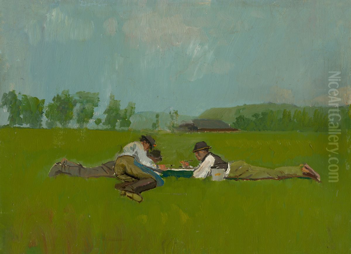 Odpocivajuci parobci Oil Painting by Laszlo Mednyanszky