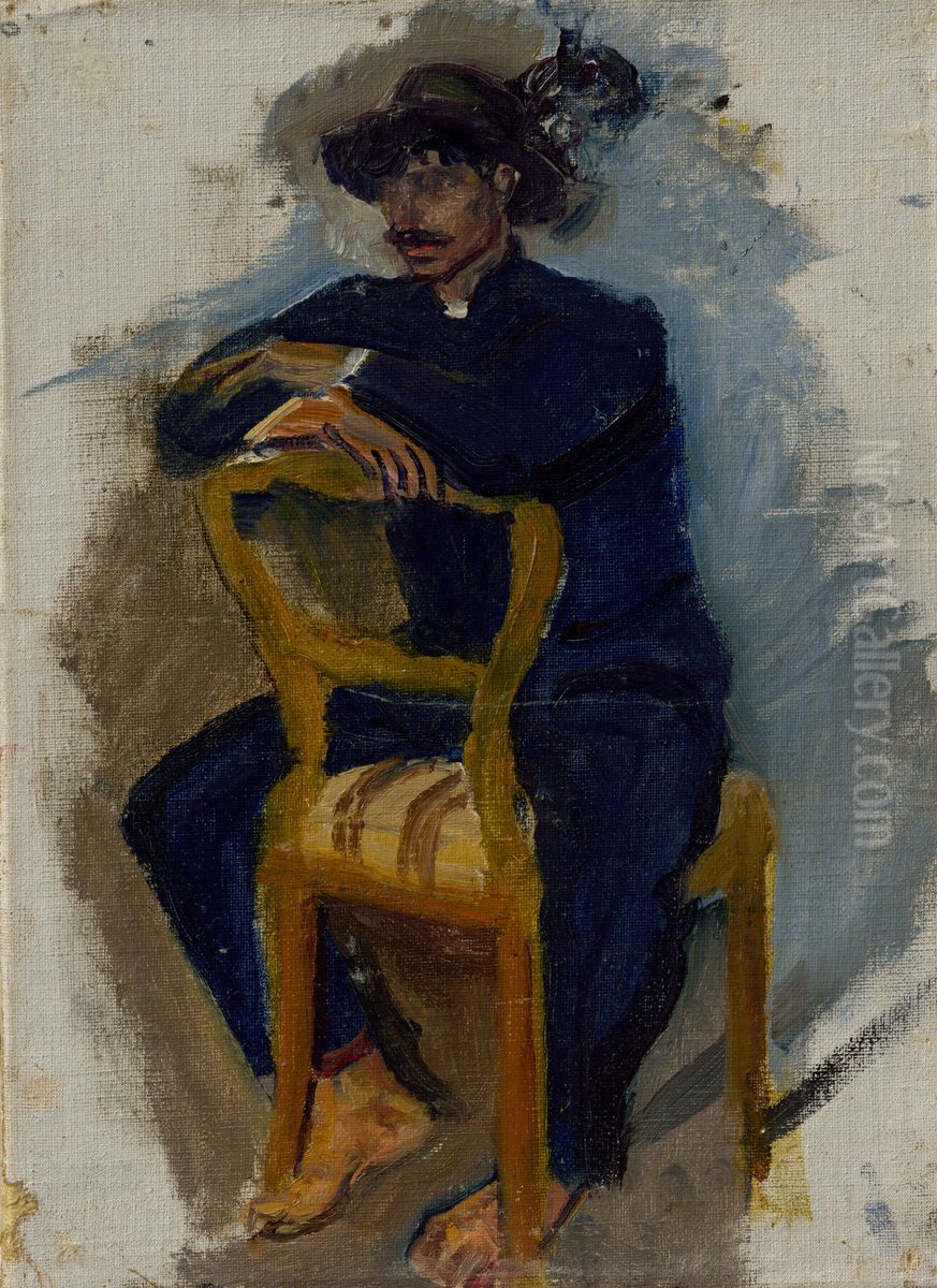 Dandy Seated on a Chair in the Biedermeier Style Oil Painting by Laszlo Mednyanszky