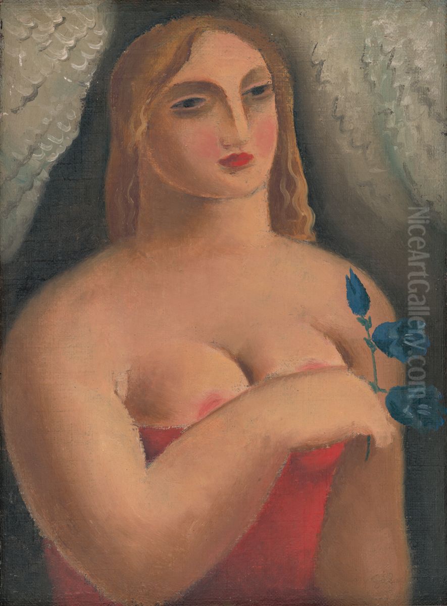 Woman with Bellflowers Oil Painting by Mikulas Galanda