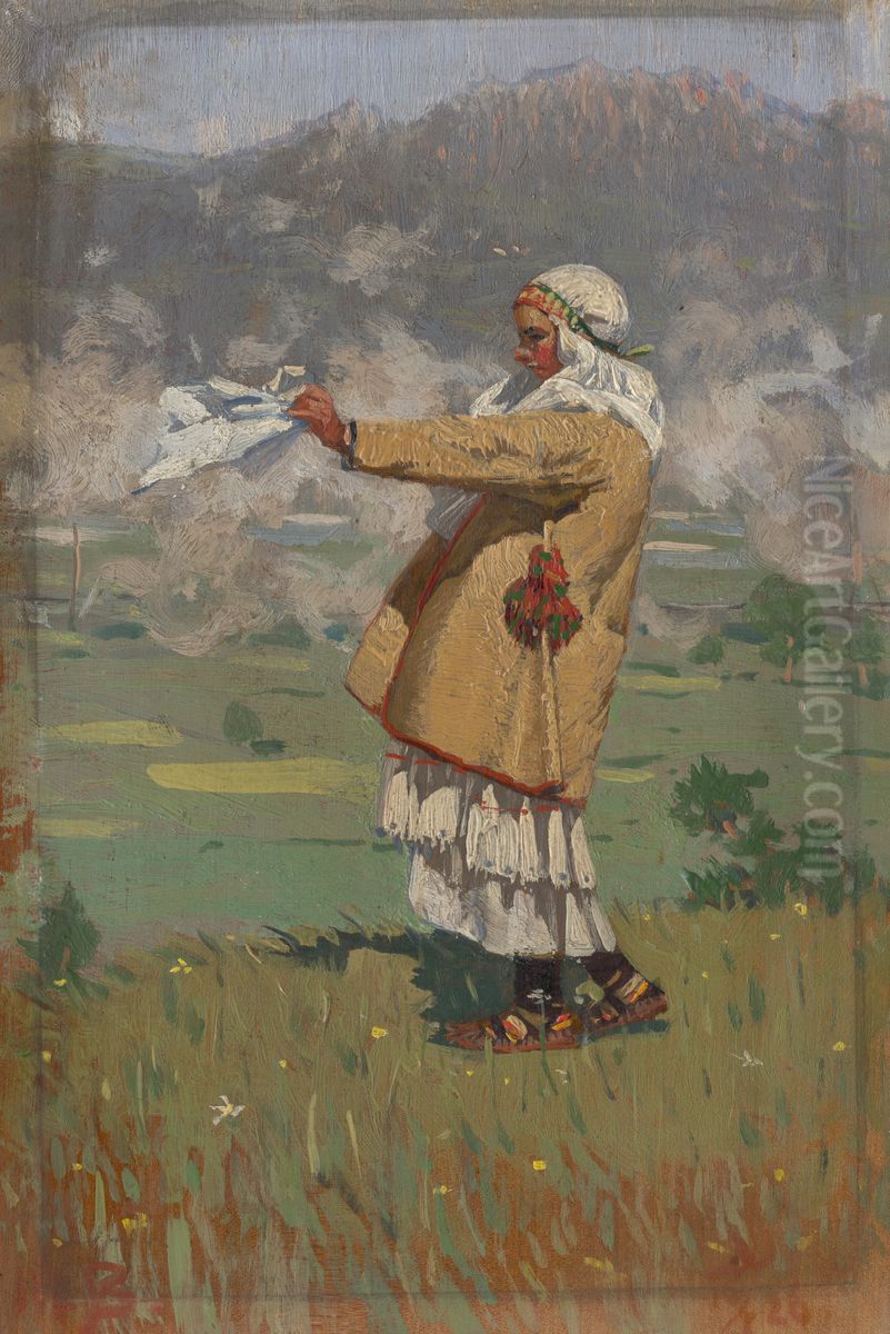Cicmanka v kroji Oil Painting by Joza Uprka