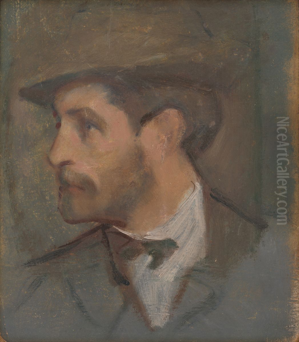 Self-Portrait - Small Oil Painting by Milan Thomka Mitrovsky