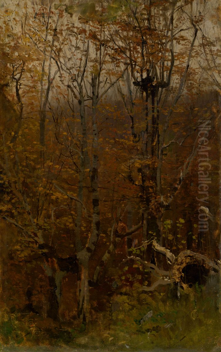 Autumn Hardwood Forest Oil Painting by Laszlo Mednyanszky