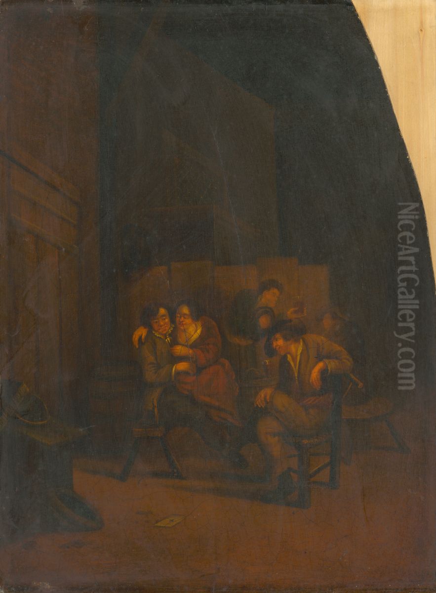 Drinking in a Cellar Oil Painting by Cornelis Pietersz Bega