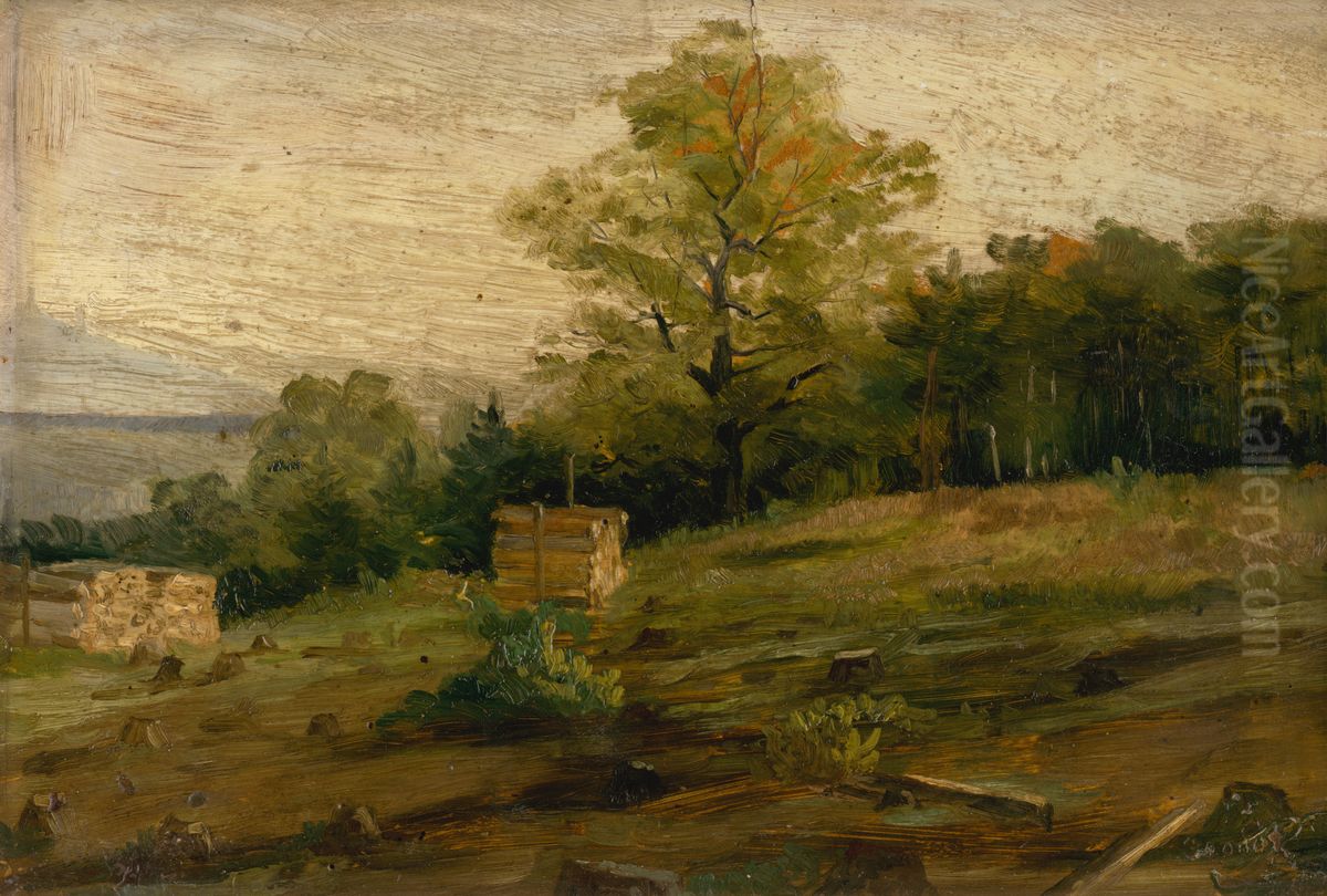 Krajina so siahami dreva Oil Painting by Lajos Csordak