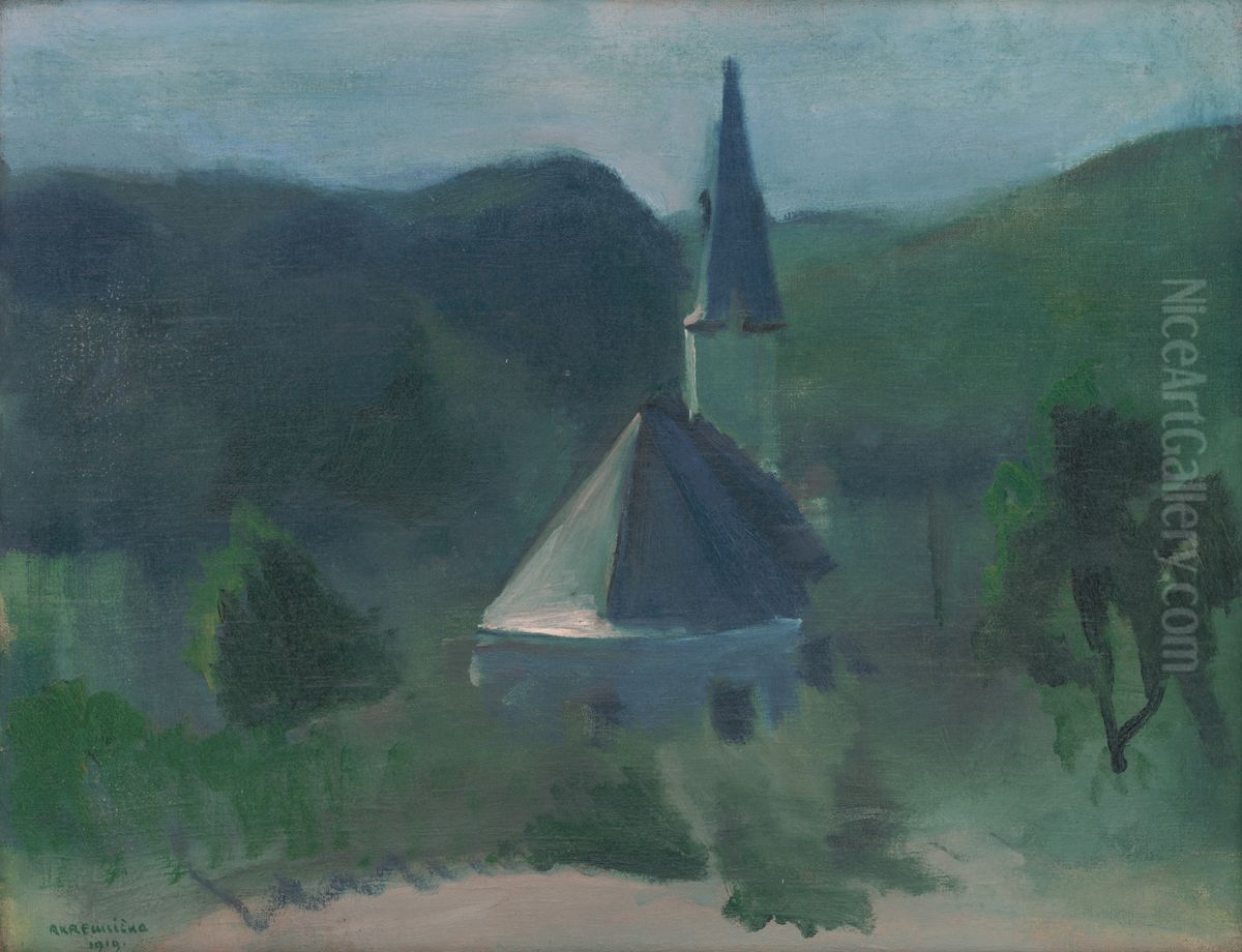 Kostol pri Jasove Oil Painting by Rudolf Kremlicka